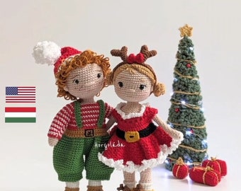 Christmas pattern pack and a gift with the Christmas tree. Crochet doll pattern pack, amigurumi doll pattern pack. PDF English/Hungarian