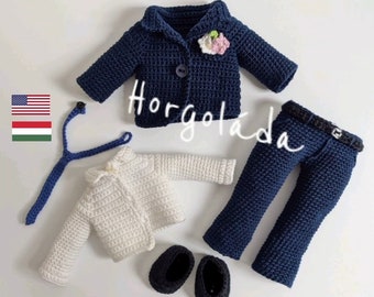 Crochet doll clothes. Outfit for Oliver. Amigurumi doll outfits pattern for a doll 32 cm. (PDF English/Hungarian)