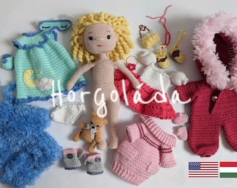 SOPHIE pattern PACK. Crochet doll pattern pack. Dressable doll with her outfits. PDF English/Hungarian