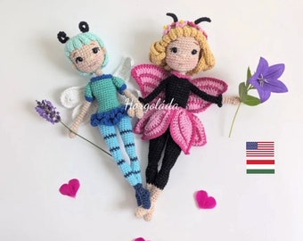 Butterfly and Dragonfly Pattern bundle. Amigurumi doll Pattern bundle. Crochet doll Pattern bundle. PDF English/Hungarian