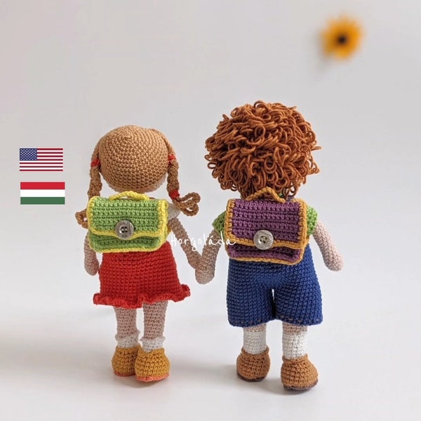 Paquete de patrones de regreso a clases. Pack de patrones de muñecos a crochet, pack de patrones de muñecos amigurumi. PDF Inglés/Húngaro