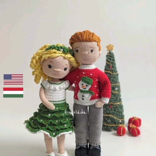 Christmas pattern pack and a gift with the Christmas tree. Crochet doll pattern pack, amigurumi doll pattern pack. PDF English/Hungarian