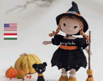 Brie in halloween costume Crochet doll pattern, amigurumi doll pattern, PDF English/Hungarian