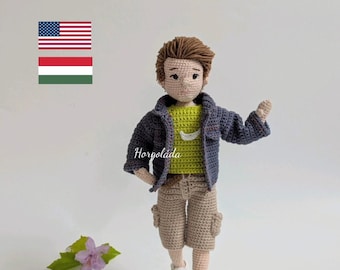 Ben in a Denim Jacket Crochet Doll Pattern Amigurumi Doll pattern PDF English/Hungarian