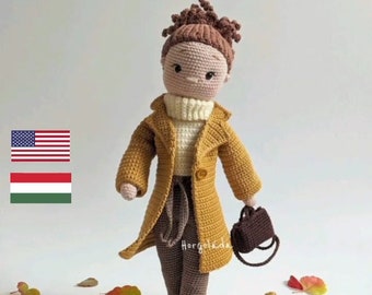 LOLA in warm clothes. Crochet doll pattern, amigurumi doll pattern, PDF English/Hungarian