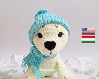 Pudding the seal crochet pattern, amigurumi seal pattern, PDF pattern in English and Hungarian