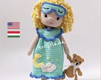 SOPHIE. Sophie goes to sleep. Crochet doll pattern, amigurumi doll pattern, PDF English/Hungarian