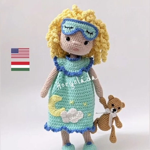 SOFIA. Sophie va a dormire. Modello per bambola all'uncinetto, modello per bambola amigurumi, PDF inglese/ungherese