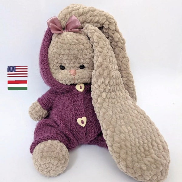 BONNIE the bunny crochet pattern, amigurumi pattern, PDF pattern in English and in Hungarian