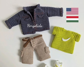 Outfit for Ben doll Crochet Pattern. Doll outfit pattern for a doll 32 cm. The clothes fit Ben doll crocheted by me. (English, Hungarian)
