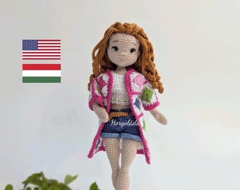 Barbi in a Granny Square Set Crochet doll pattern Amigurumi doll pattern PDF English/Hungarian