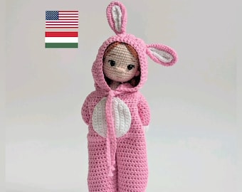 Easter Doll in a Bunny Outfit Crochet Pattern Amigurumi Doll Pattern Crochet Doll Pattern PDF English/Hungarian