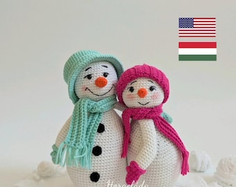 Snowman and Snowwoman Crochet pattern Amigurumi Snowman pattern PDF English/Hungarian