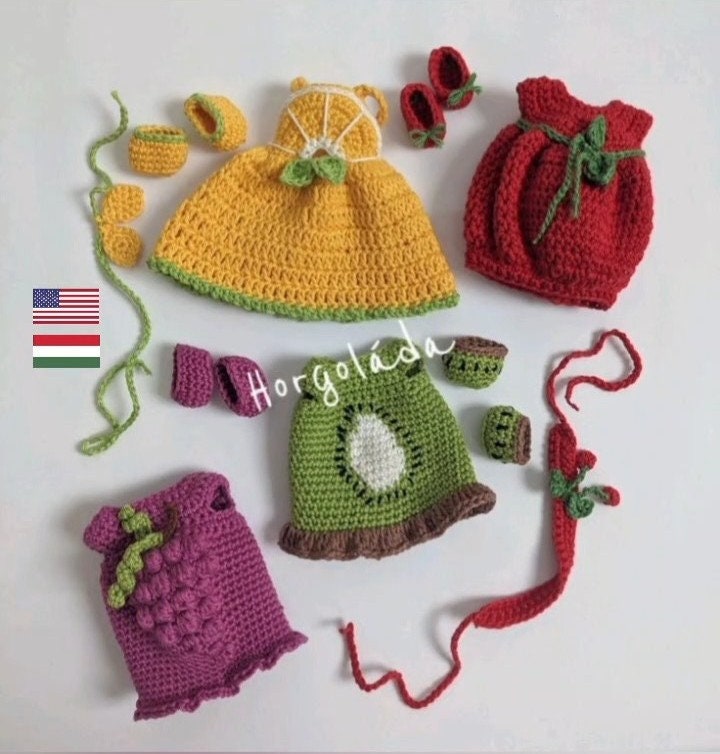 Crochet doll clothes pattern. Outfit for Julie.Amigurumi doll outfits pattern for a doll 20 cm (English, Hungarian)