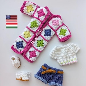 Virkmönster för Barbi-dockor. Mönster med amigurumi-dockkläder för en docka 30 cm. Kläderna passar Barbi-docka virkad av mig.