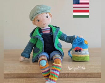 Petey in a hoodie Crochet Doll Pattern Amigurumi Doll Pattern PDF English/Hungarian