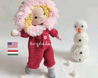 SOPHIE. Sophie and the snow. Crochet doll pattern, amigurumi doll pattern, PDF Englis/Hungarian