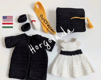 Crochet doll clothes pattern. Outfit for Sophie. Amigurumi doll outfits pattern for a doll 28 cm. (English, Hungarian)