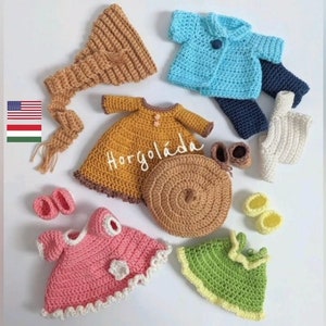Crochet doll clothes pattern. Outfit for Julie.Amigurumi doll outfits pattern for a doll 20 cm (English, Hungarian)