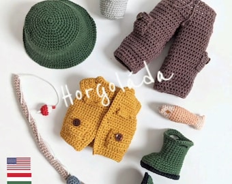 Crochet doll clothes pattern. Outfit for Oliver. Amigurumi fisherman outfits pattern for a doll 32 cm. PDF English/Hungarian
