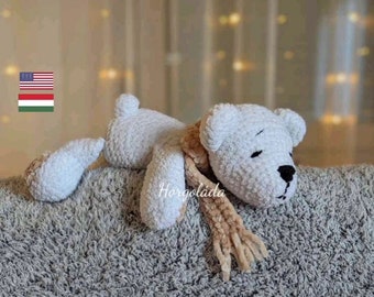 Sleepy polar bear crochet pattern, amigurumi polar bearpattern, PDF pattern in English and Hungarian