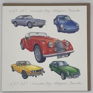 Richard Partis Classic Sports Cars Greeting Card - Unique Artwork, Perfect for Any Occasion, A Thoughtful Gift & Keepsake