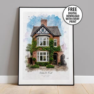 Personalized Watercolor House Portrait: New Home Gift (Digital Art)