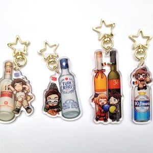 Hetalia Keychain - APH Balkan-Southeastern Europe Alcoholic Drinks (Greece, Türkiye, Romania & Bulgaria, Moldova)