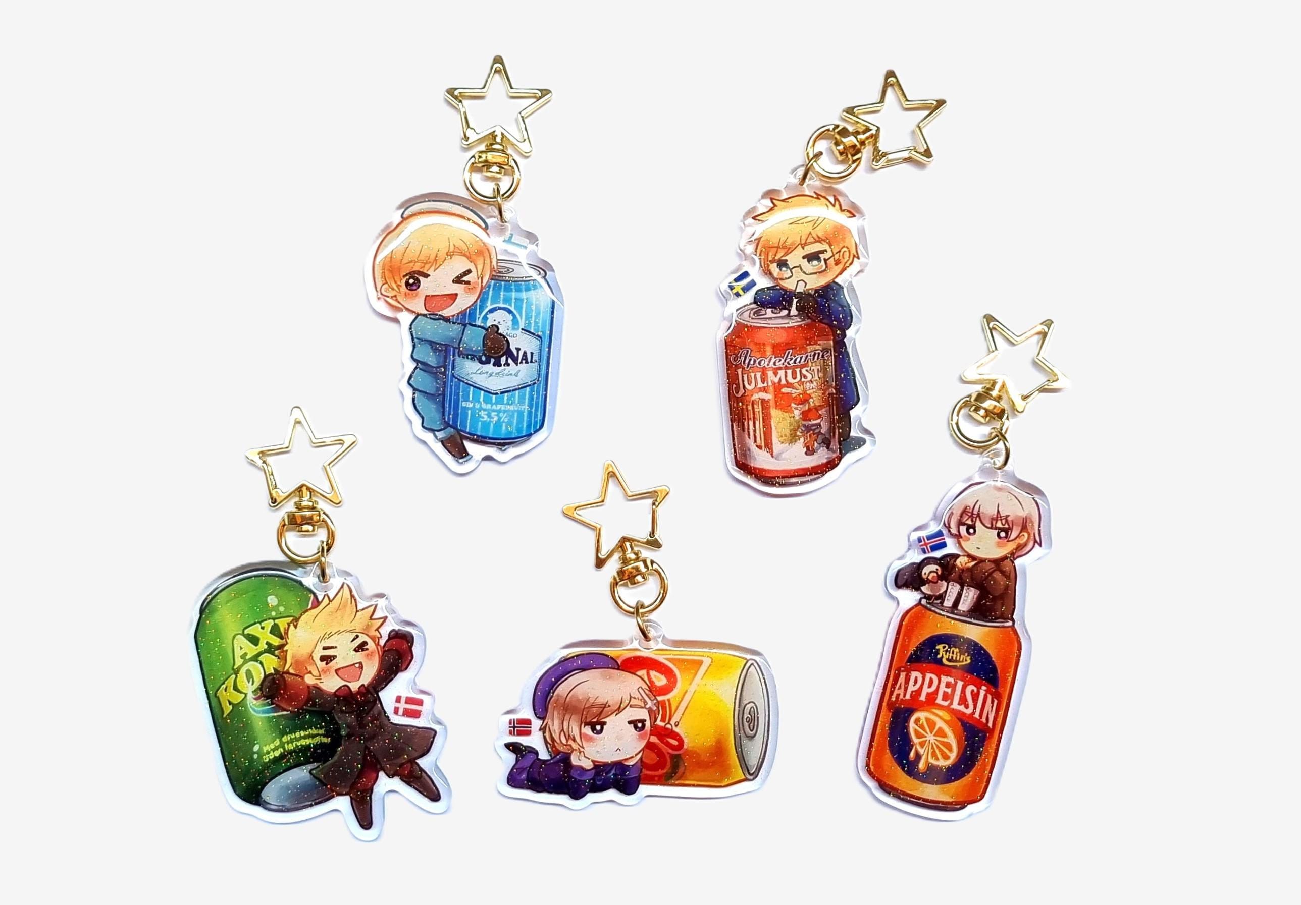 ヘタリア 日本アート缶 角アクキーセット Hetalia Keychain - APH Nordics Beverage Can (denmark, Iceland