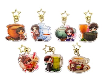 Hetalia Keychain - APH Asian Tea (China, Japan, Hong Kong, Taiwan, South Korea, India, Macau)