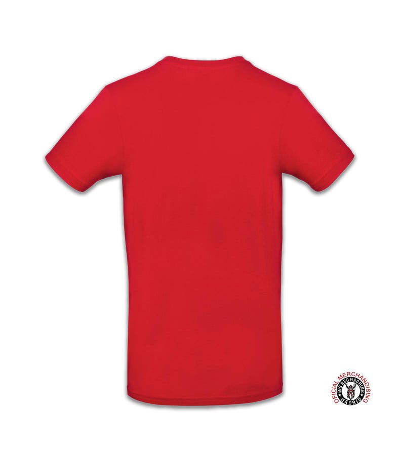 May include: A red short-sleeved t-shirt with a crew neck. The shirt is blank and has no graphics or text.