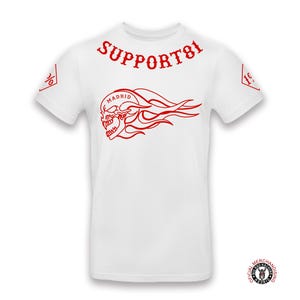 Support81 Red Skull White Premium T-Shirt, Motorcycle Apparel, Support 81 Tee White And Red, MC Custom Culture, Supporter Tee Hells Angels
