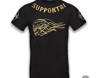 Support 81 Gold Skull T-Shirt, Biker Style, Diamond Sleeve Detail