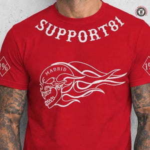 Support 81 Madrid Skull Rider Red T-Shirt - Hells Angels Motorcycle Apparel