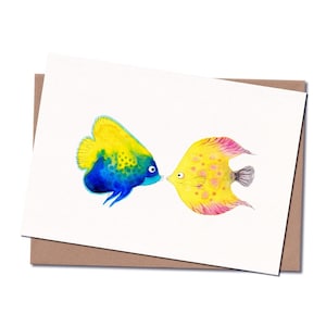 Carte postale de poissons amoureux à l'aquarelle