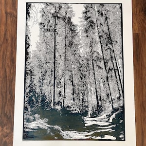 Linograbado especial Camino forestal / Impresión grande naturaleza / Linograbado / Impresión de arte mural / Decoración del hogar / Arte paisajístico / Arte arbóreo / Diseños originales