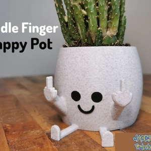 Happy Middle Finger Plant Pot - Rude Offensive Planter - Office Co-Worker Desktop Work From Home Adult Funny Gift Indoor TikTok