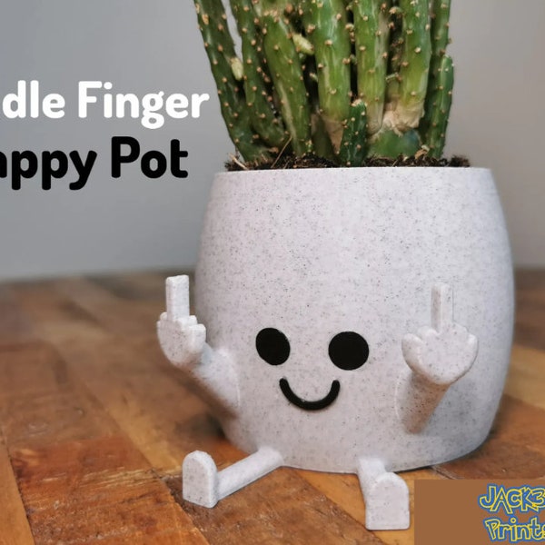 Happy Middle Finger Plant Pot - Rude Offensive Planter - Office Co-Worker Desktop Work From Home Adult Funny Gift Indoor TikTok