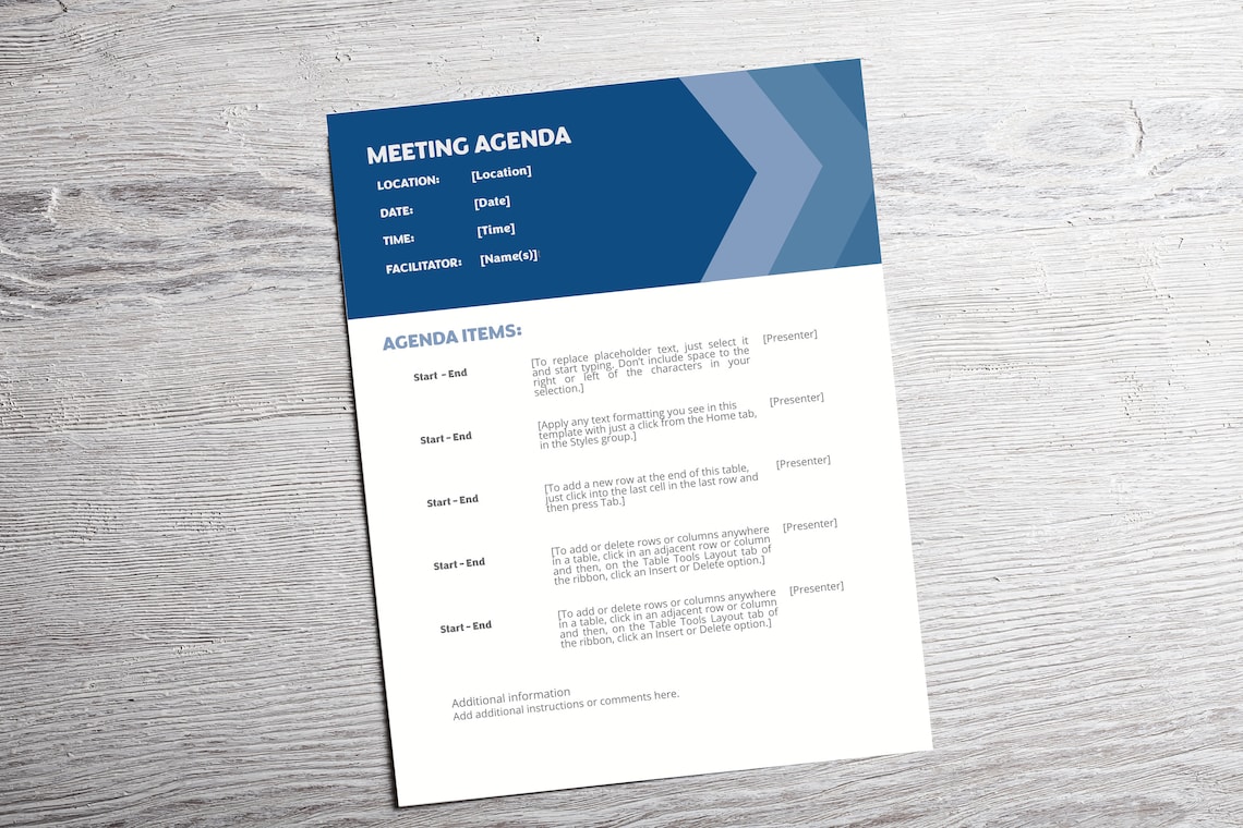 Meeting Agenda Template, Editable Microsoft Word Document, Meeting
