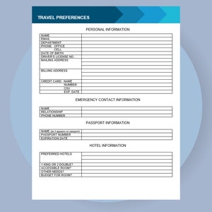 Travel Preferences Google Doc Form, Forms for Administrative Assistants, Client Travel Preferences Form for Virtual Assistants