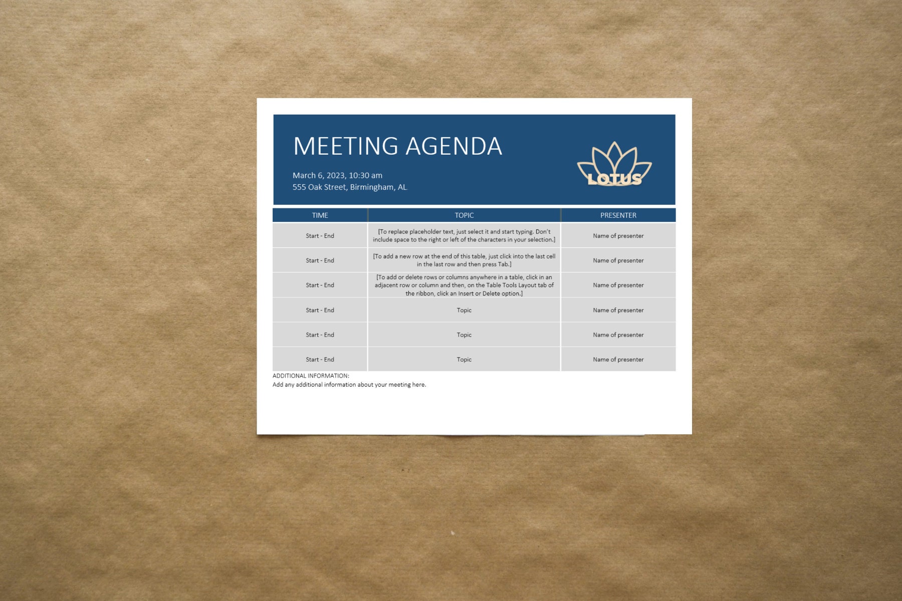 Meeting Agenda Template, Microsoft Word Document, Instant Download