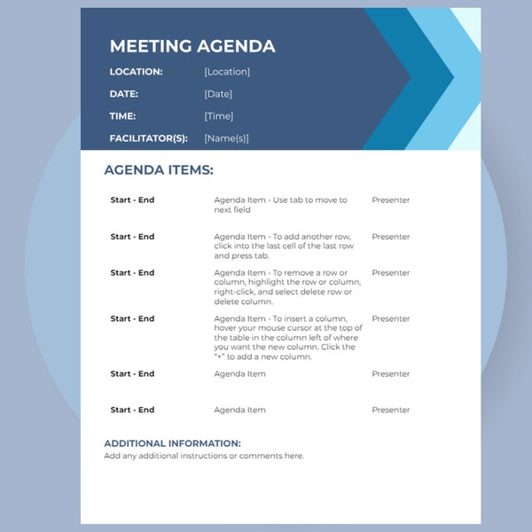 Google Docs Meeting Agenda Template, Editable Google Docs Template, Meeting Schedule Template, Edit and Print in Google Docs