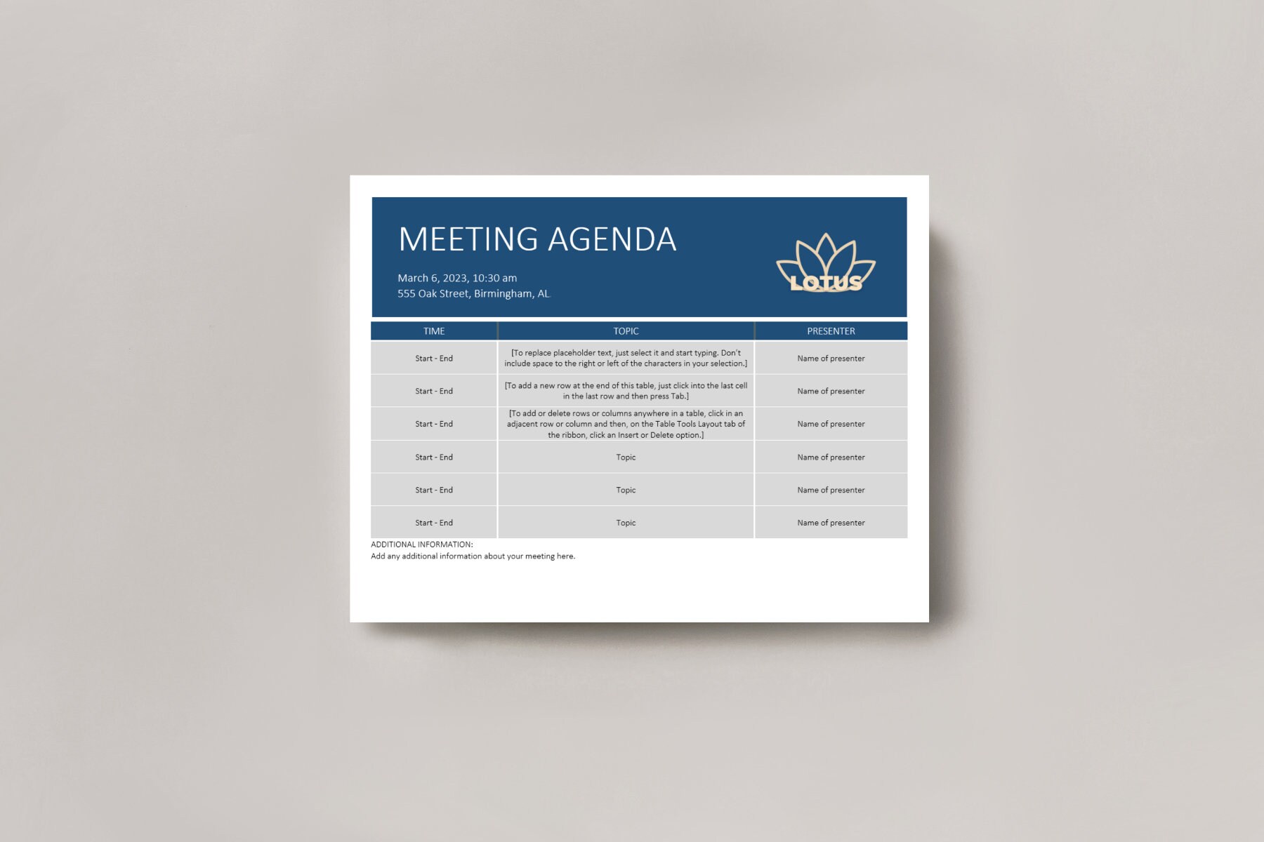 Meeting Agenda Template, Microsoft Word Document, Instant Download