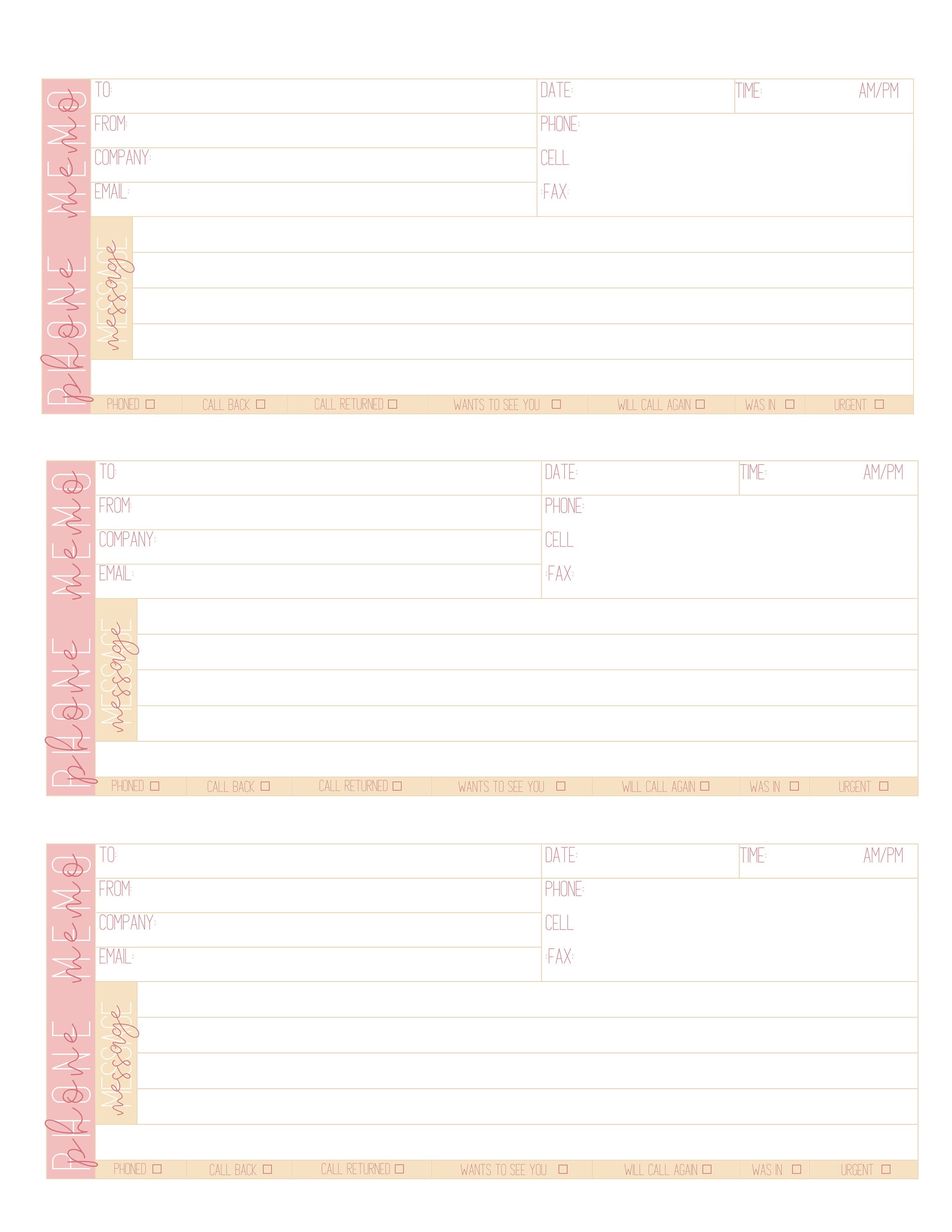 Phone Memo Template - Phone Message Form - Etsy