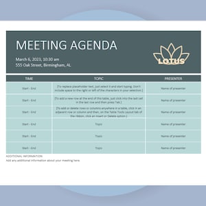 Meeting Agenda Template, Word Meeting Schedule Form, Meeting Planner Document, Editable Meeting Agenda