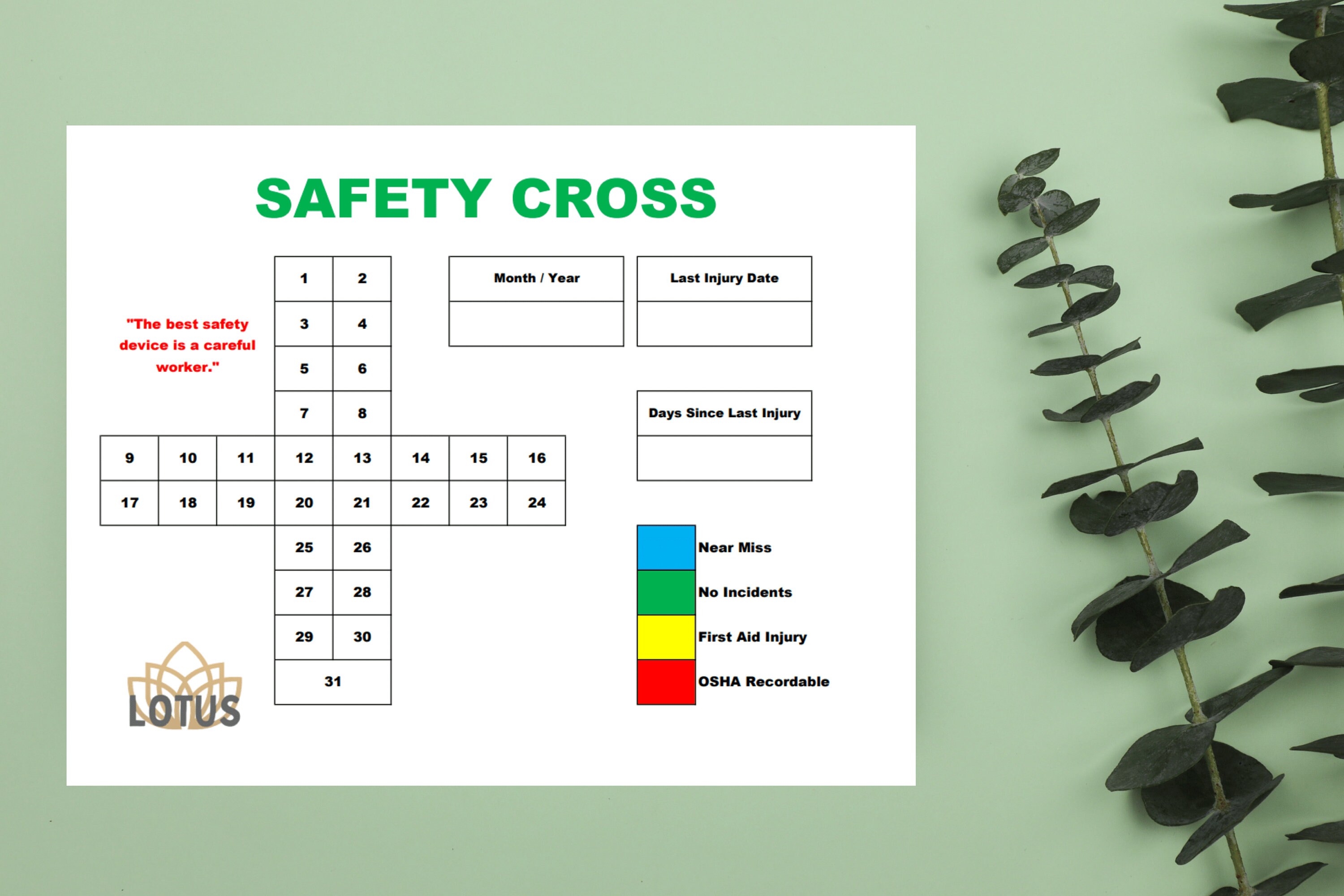 Safety Cross Template Recordable Incident Tracker Editable Etsy