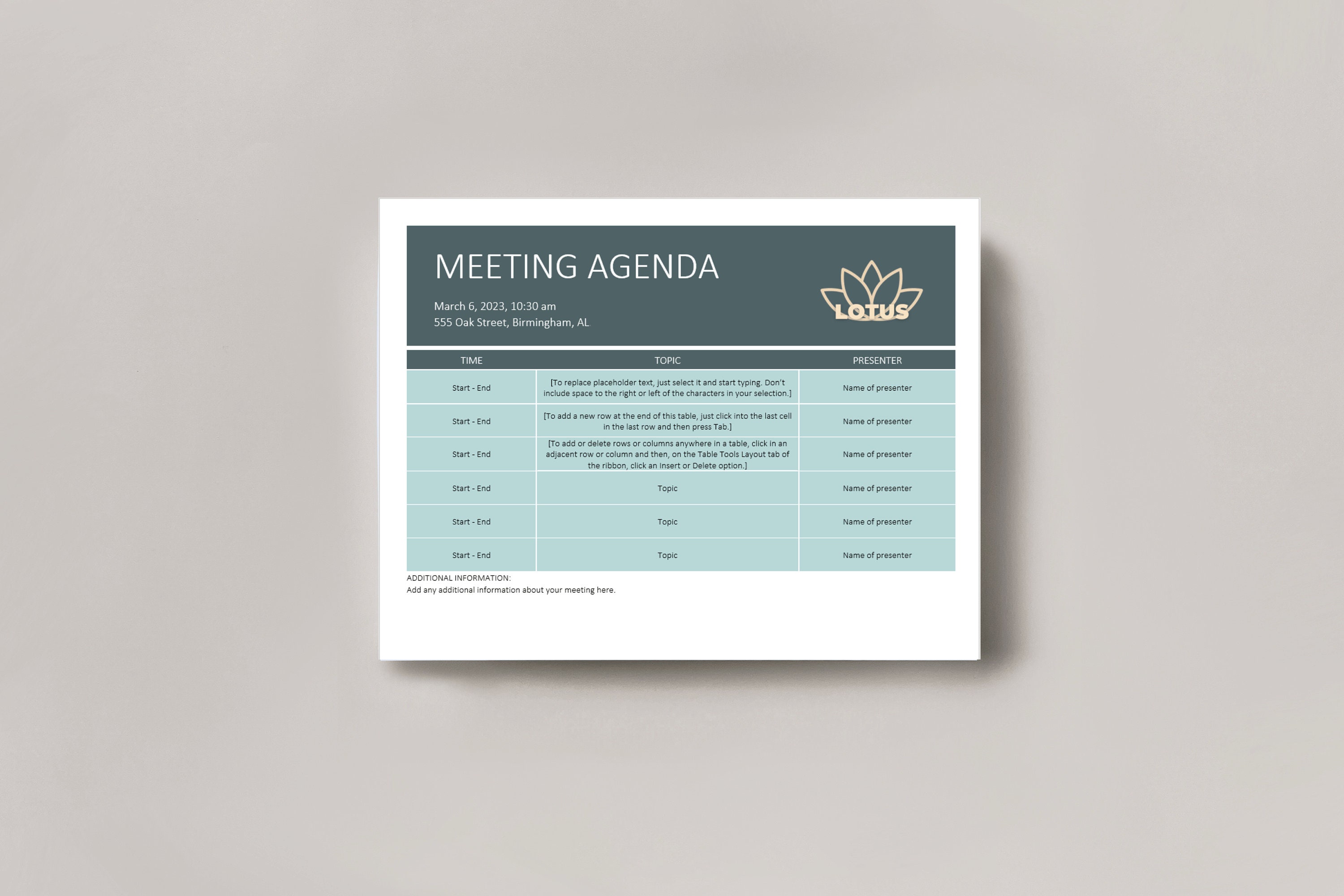 Meeting Agenda Template, Word Meeting Schedule Form, Meeting Planner