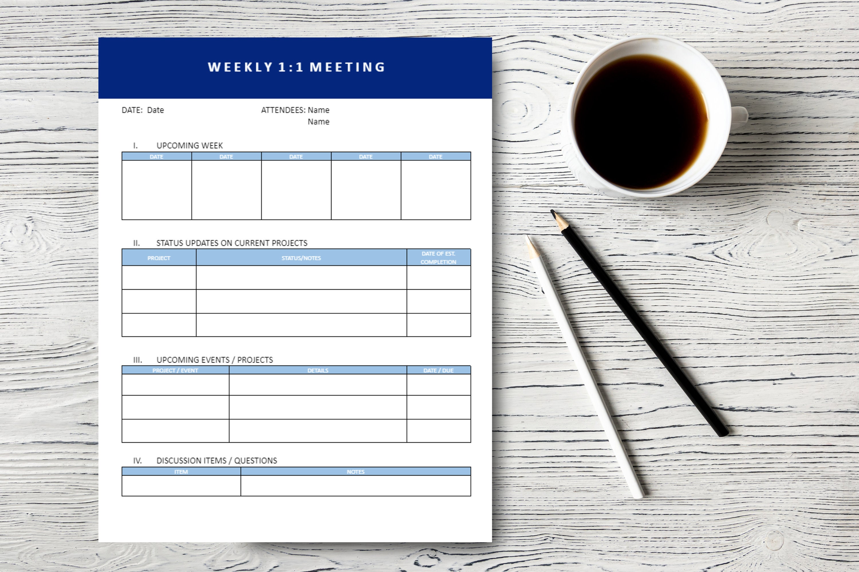 Collaborative Meeting Notes One-on-one Meeting Agenda Microsoft Word Form, Weekly Check-in Form ...