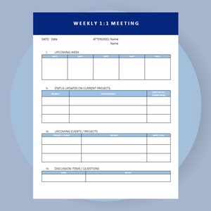 One-on-One Meeting Agenda Microsoft Word Form, Weekly Check-In Form, Collaboration Meeting Notes, Discussion Tracker Form