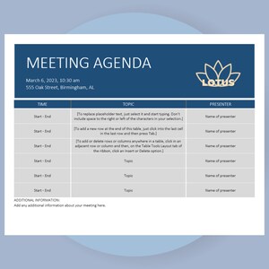 Meeting Agenda Template Microsoft Word Document Instant Download